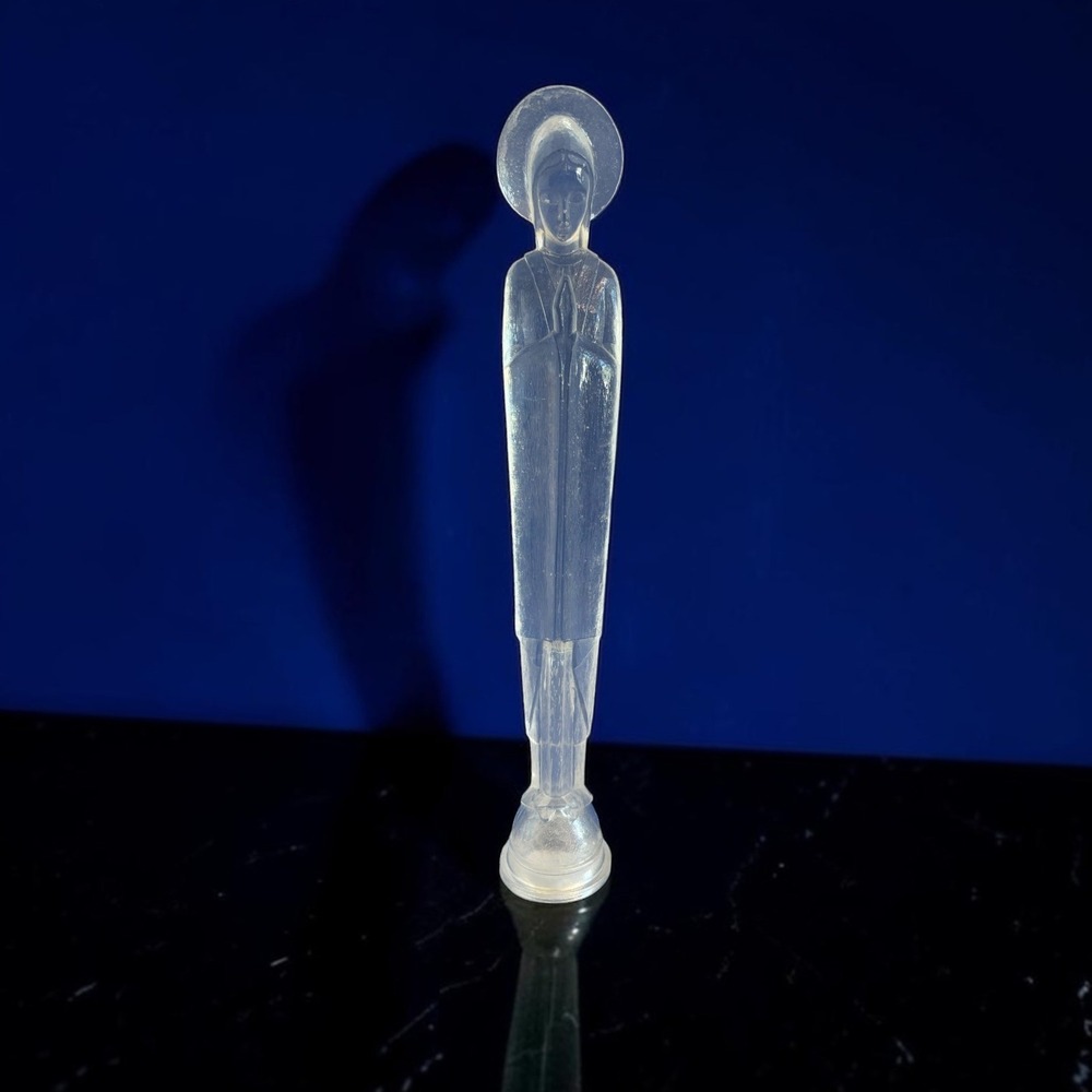 Vintage Lucite Praying Madonna Figurine Clear Acrylic Virgin Mary Halo Statue